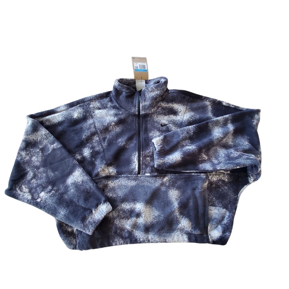 Nike One Womens Therma FIT Oversized 1/2 Zip Fleece Printed Pullover Black - Picture 2 of 5